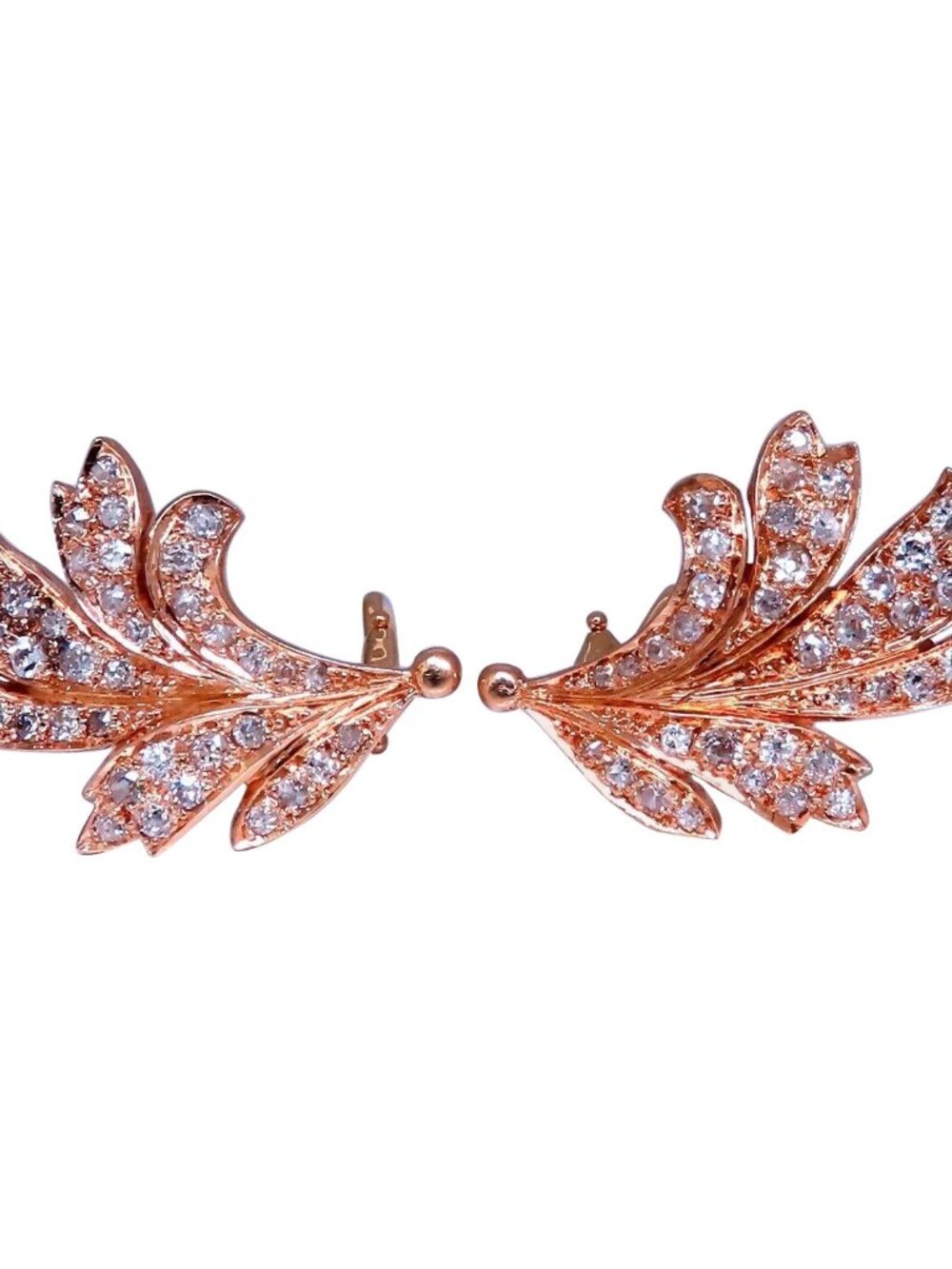 2.30ct Natural Diamonds Handmade Floral Form Earrings 14kt Clip Vintage*